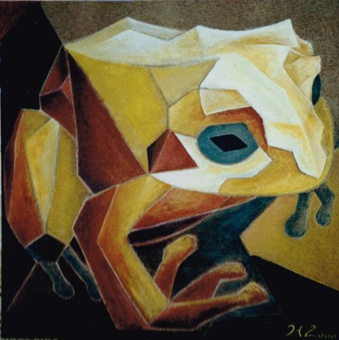 Acrylbild eine stilisierten Frosches in Braun und Gelb-Tönen